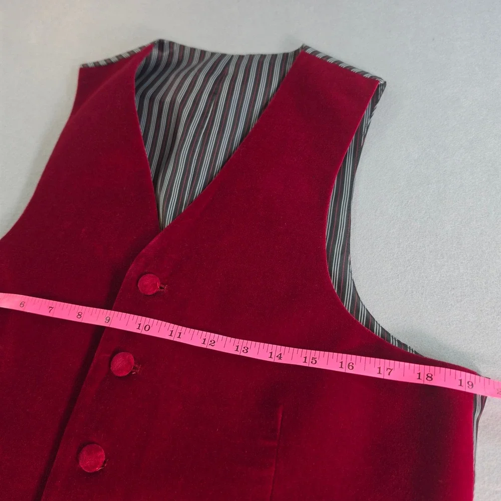 Vintage Red Velvet Waistcoat Vest Mens Striped Back Cinch Formal Holiday Red